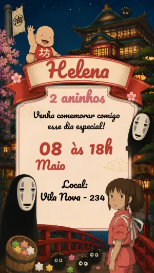 Convite de Aniversário A Viagem de Chihiro Editável
