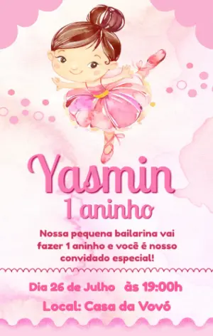 Convite de Aniversário Bailarina Rosa em Aquarela para Editar