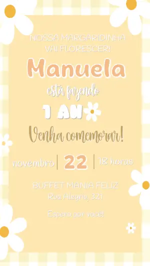 Convite Digital Aniversário Infantil Tema Margarida Editável