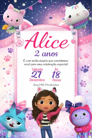 Convite de Aniversário A Casa Mágica da Gabby para Editar