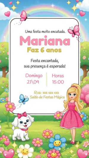 Convite Aniversário Barbie e Pet Editável para Imprimir