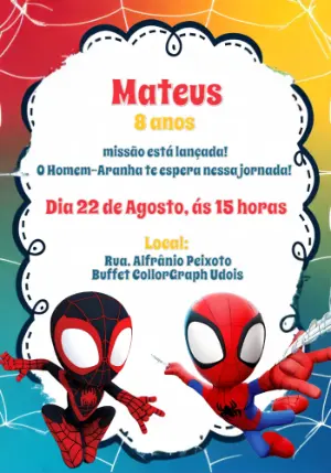 Convite de Aniversário Homem Aranha para Editar Online