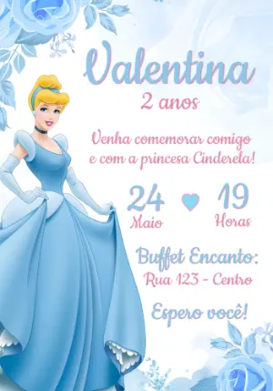 Convite de Aniversário Cinderela Azul e Rosa para Editar