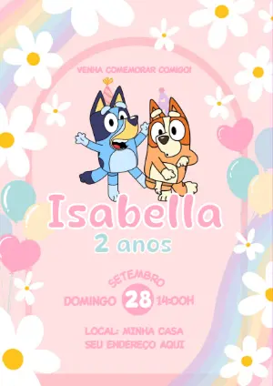 Convite de Aniversário Bluey e Bingo para Editar Online