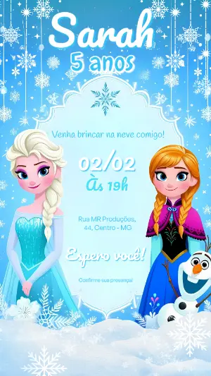 Convite de Aniversário Frozen com Personagens para Editar Online