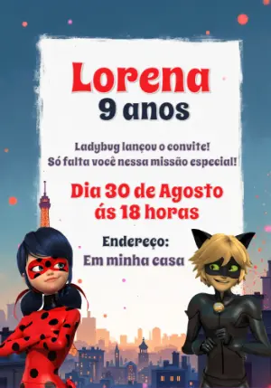 Convite de Aniversário Ladybug e Cat Noir para Editar Online