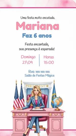 Convite Aniversário Barbie Presidente para Editar Online