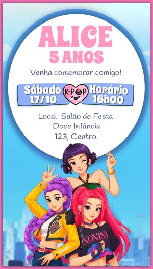 Invitation d'anniversaire KPop Demon Hunters – Statique – Idesign Personalizados
