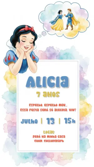 Convite de Aniversário Branca de Neve para Editar Online