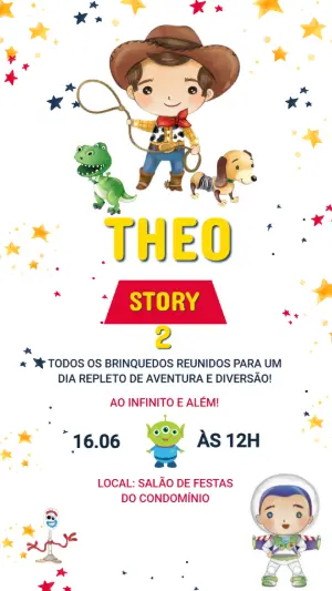Convite de Aniversário Toy Story Aquarela para Editar Online