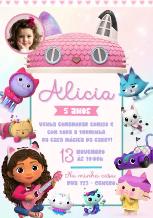 Convite Aniversário A Casa Mágica da Gabby com Foto para Editar