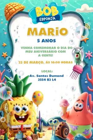 Convite de Aniversário Bob Esponja para Editar Online