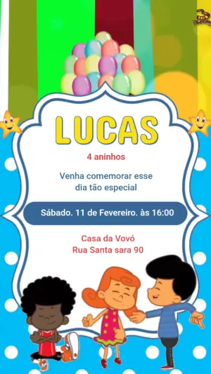 Convite Animado Aniversário Infantil Colorido para Editar