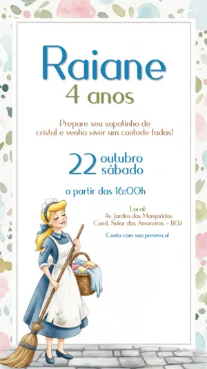 Convite Aniversário Cinderela Gata Borralheira para Editar