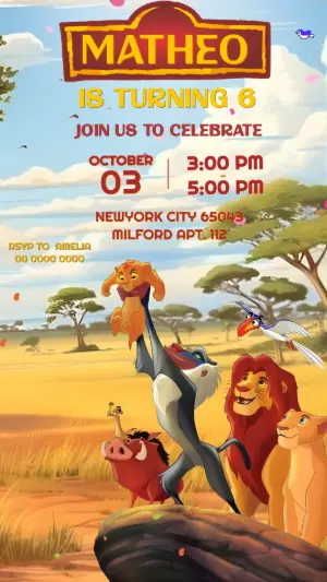 Animated Lion King Birthday Video Invitation Template
