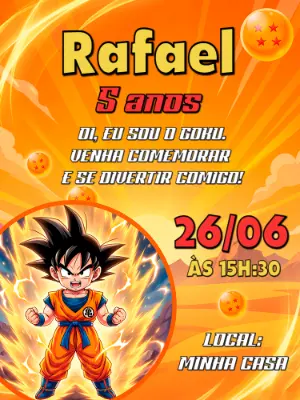 Convite de Aniversário Goku Dragon Ball para Editar Online