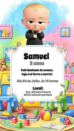 Convite Aniversário Poderoso Chefinho para Editar Online