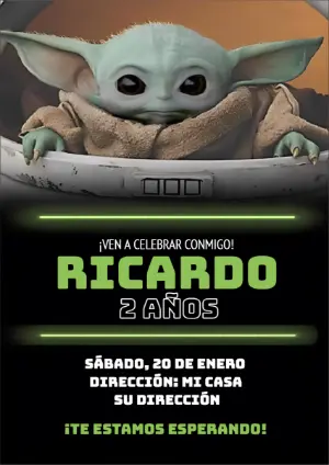 Invitación de Cumpleaños Baby Yoda para Editar y Enviar