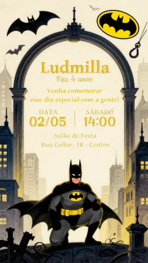 Convite de Aniversário Batman Estilo Quadrinhos Editável