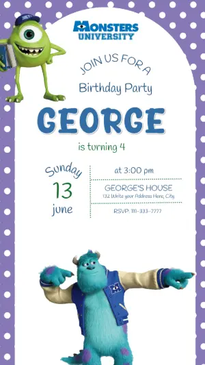 Monsters University Birthday Invitation | Editable Template