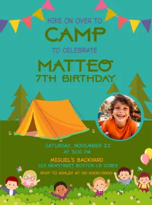 Editable Camping Birthday Invitation with Photo for Kids
