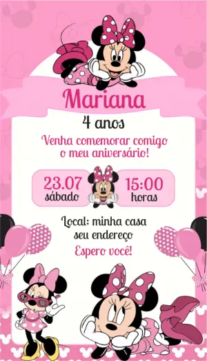 Convite Digital Minnie Rosa: Modelo de Aniversário Editável