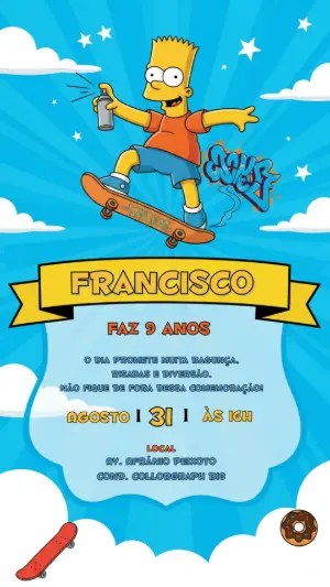 Convite de Aniversário Bart Simpson Skate para Editar Online