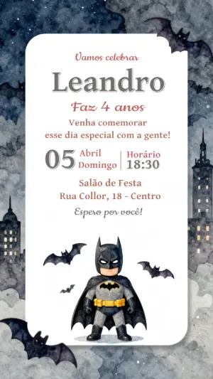 Convite de Aniversário Batman Infantil para Editar Online