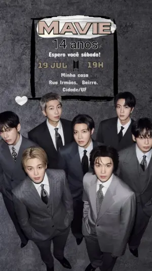 Convite de Aniversário BTS K-pop Elegante para Editar