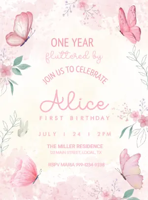 Enchanted Butterfly First Birthday Invitation | Editable Template