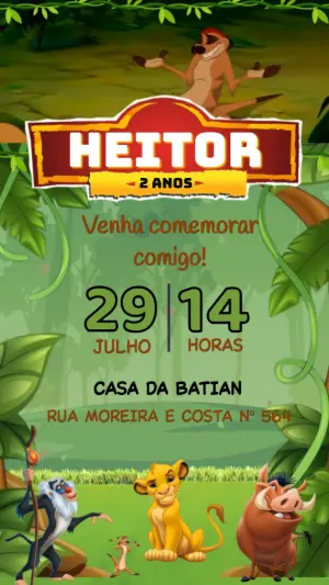 Convite Animado Aniversário Rei Leão para Editar Online