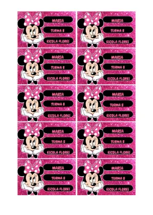 Etiqueta Escolar Minnie Mouse Editável para Imprimir