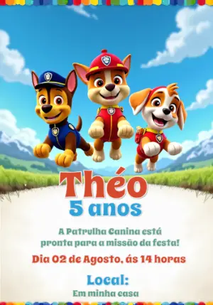 Convite de Aniversário Patrulha Canina para Editar Online