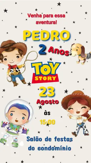 Convite de Aniversário Toy Story com Personagens Fofos Editável