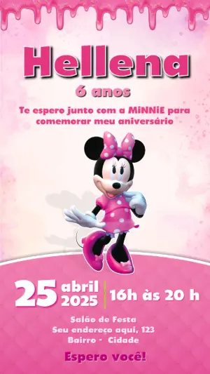 Convite Aniversário Minnie Rosa Doce para Editar Online