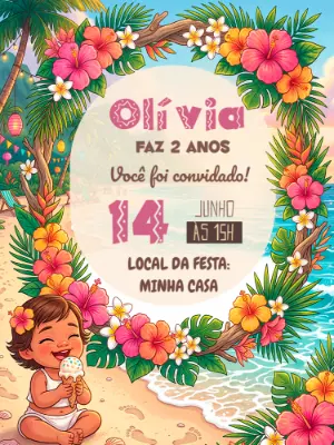 Convite Digital Moana Baby Editável