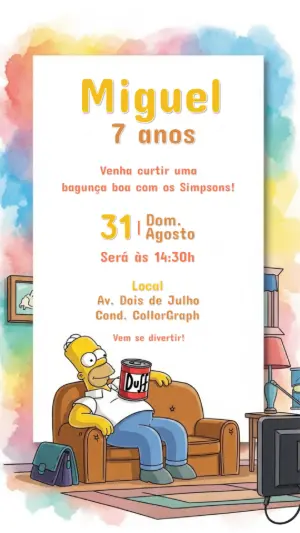 Convite Aniversário Os Simpsons com Homer para Editar Online