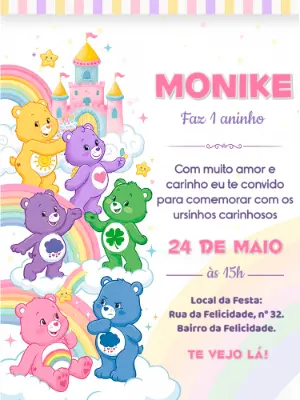 Convite de Aniversário Ursinhos Carinhosos Colorido para Editar