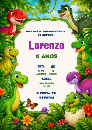 Invitación de cumpleaños Dinosaurio – Estático – KC Design
