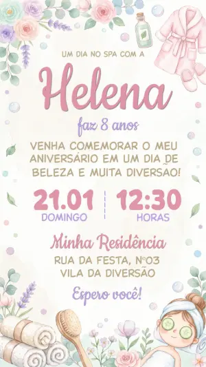 Convite de Aniversário Spa Day Aquarela para Editar