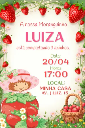 Convite de Aniversário Moranguinho Editável Online