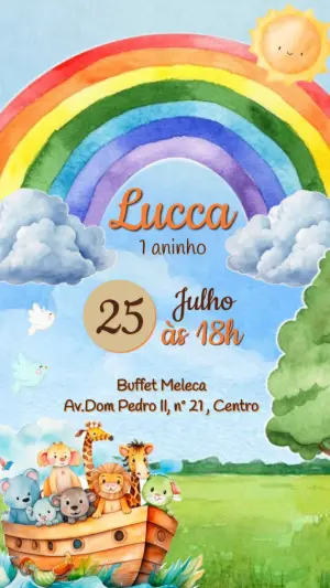 Convite de Aniversário Arca de Noé Aquarela para Editar