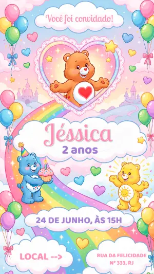Convite de Aniversário Ursinhos Carinhosos Editável