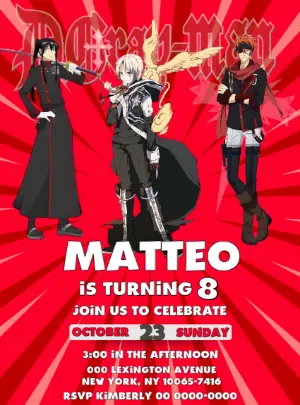 D.Gray-man Anime Birthday Invitation, Editable Digital Template