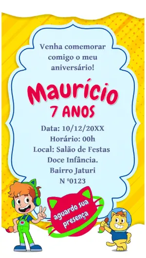 Convite Aniversário Gato Galáctico para Editar Online