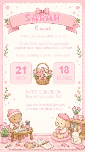Convite Aniversário Ateliê Fofo Ursinho Editável