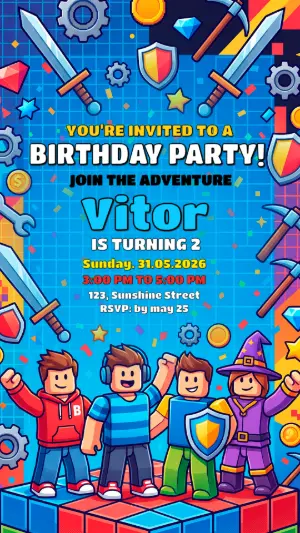 Editable Roblox Birthday Party Invitation Template