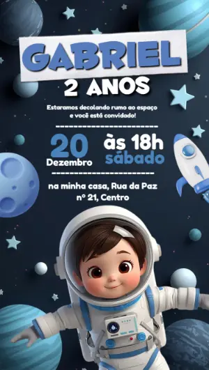 Convite Digital Festa no Espaço com Astronauta Editável