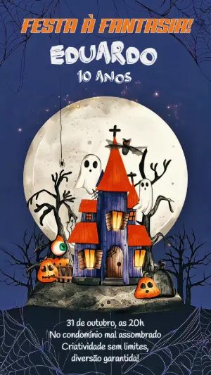 Convite Animado Aniversário Halloween Assustador para Editar Online