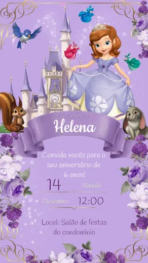 Convite de Aniversário Princesa Sofia Lilás para Editar